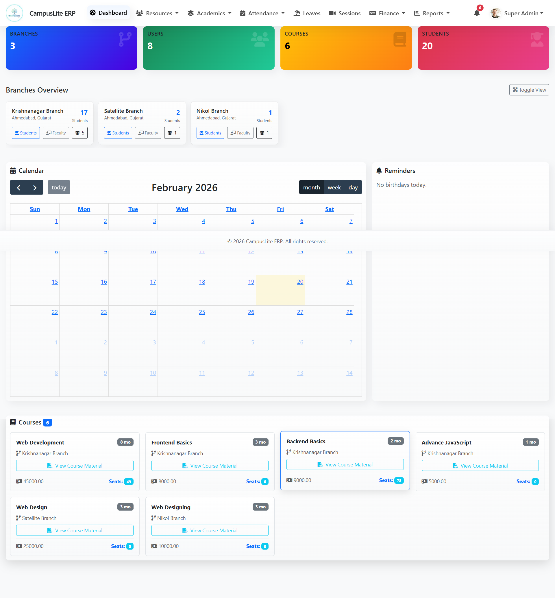 AivoraCampusLiteErp dashboard preview