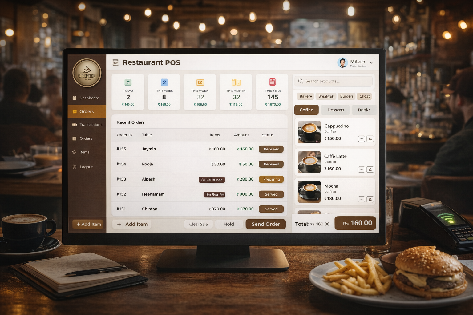 The Hunger Bar Cafe dashboard preview